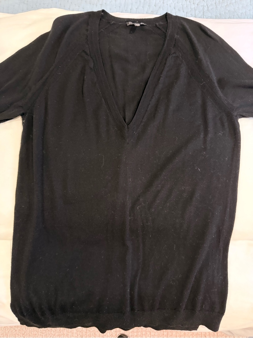 Eileen Fisher Black Deep V-Neck Lightweight Sweater